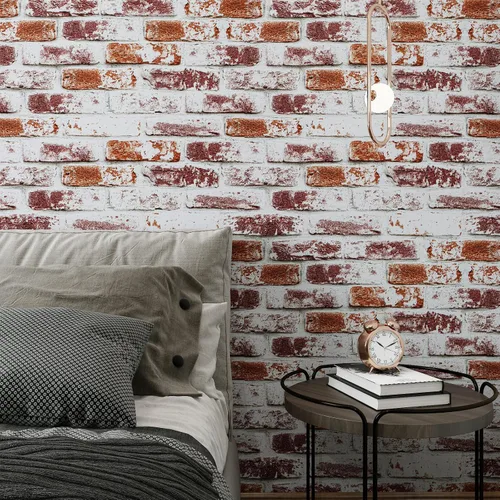 Miniatura 3 de VaryPaper Papel tapiz rústico pintado de ladrillo rojo para despegar y pegar, papel de contacto de ladrillo de 17.7 x 78.7 pulgadas, papel tapiz