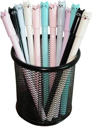 sencoo Lindos bolígrafos kawaii para niñas, bolígrafos de gel de 0.020 in, bolígrafos de gel negros para suministros escolares de oficina (12 gatos)