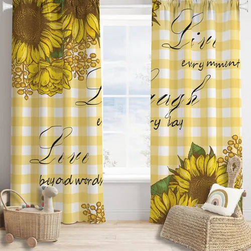 Miniatura 28 de Cortinas opacas con diseño de girasol, rústico, con diseño de girasol, mariposa, verde, amarillo, negro, para niñas, mujeres, dormitorio, sala