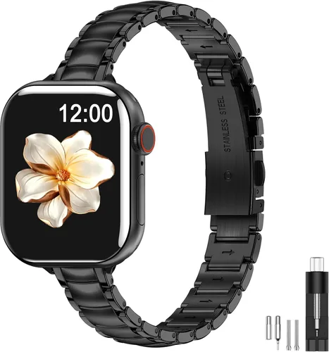 MioHHR - Correas delgadas de metal compatibles con Apple Watch Band Ultra3/2/1 Series 11 10 9 8 7 6 5 4 3 2 1 SE3/2/1, correa delgada y estrecha de