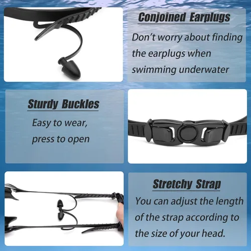 Miniatura 4 de Gafas de natación miopes -2.0D a -8.0D, gafas de natación antiniebla miopes con lente transparente, protección UV sin fugas Plateado