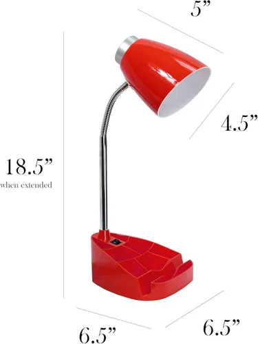 Miniatura 3 de Simple Designs LD1067-RED Lámpara de escritorio compartimentada con soporte para iPhone/iPad/Tablet, cuello de cisne plegable, para oficina, sala