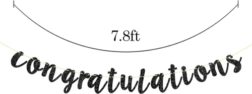 Miniatura 2 de Cartel de felicitaciones con purpurina negra para bodas, aniversarios, graduaciones, banderines de felicitaciones, suministros de decoración