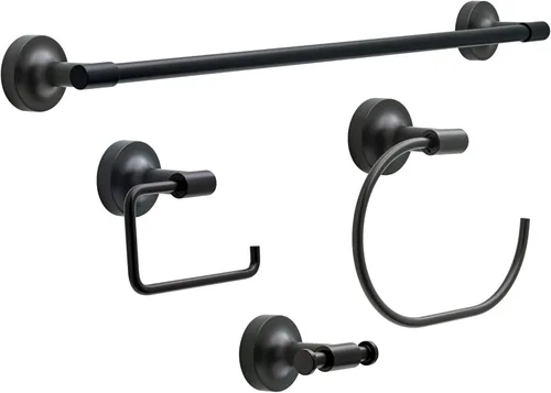 Franklin Brass Voisin - Juego de 4 toalleros de baño negro mate de 24 pulgadas, soporte para papel higiénico, soporte para toallas de mano, gancho |