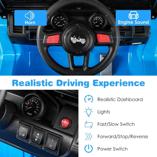 Miniatura 4 de OLAKIDS Camión de paseo para niños, vehículo eléctrico de 12 V con control remoto, automóvil para niños pequeños a batería con música, bocina, 3 Azul