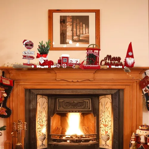Miniatura 5 de Decoraciones Navideñas Juego de 8 Piezas de Decoración para Bandejas Escalonadas, Bonita Decoración Navideña de Mesa para Hogar Estante Repisa