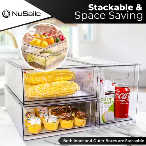Miniatura 3 de Contenedores organizadores apilables para refrigerador, cajones extraíbles con asas, contenedores de almacenamiento de verduras y frutas