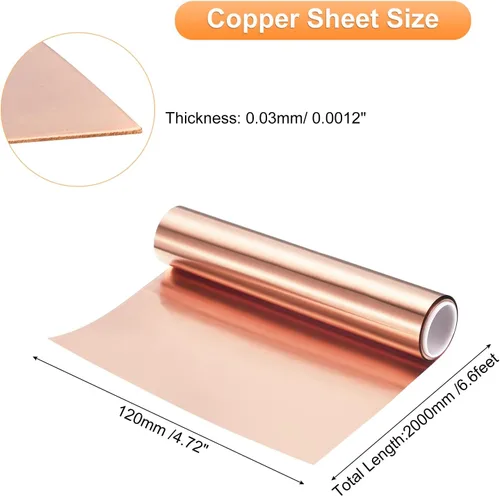 Miniatura 72 de uxcell Rollo de lámina de cobre de 78.740 in x 0.394 in x 0.001 in, 99.9% de tira de cobre puro de cobre intermitente placa de lámina de metal