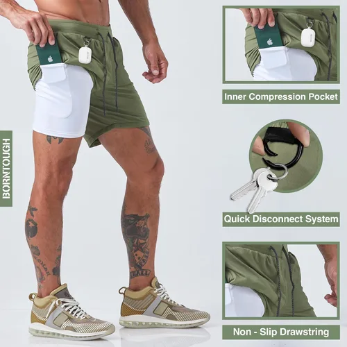 Miniatura 2 de Born Tough Pantalones cortos de entrenamiento de gimnasio para hombre, entrepierna de 7 pulgadas, pantalones cortos de culturismo atléticos