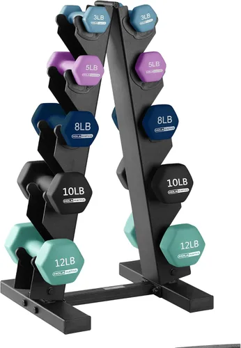 Miniatura 26 de HolaHatha Neoprene Dumbbell Weights Set w/Rack, Home Gym Equipment - Portable Weighted Exercise Dumbbells for Fitness, Training, and Lifting