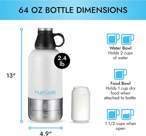 Miniatura 8 de Hydropet Botella de agua portátil para perros (32 onzas), botellas aisladas de viaje para perros y gatos, acero inoxidable, cuenco de comida