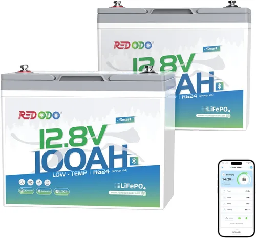 Miniatura 9 de Redodo Paquete de 3 baterías de litio de 12 V 100 Ah Grupo 24, ciclo profundo de 1280 Wh con BMS de 100 A, batería recargable de litio de más
