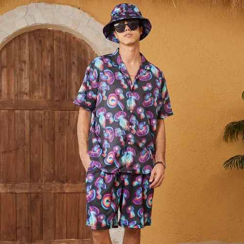 Miniatura 4 de Camisa y pantalones cortos hawaianos de 2 piezas para hombre