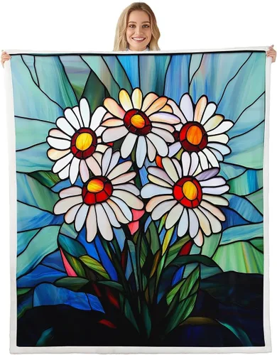 Manta de cama de margaritas blancas, manta de franela rústica con flores florecientes de jardín natural para decoración de habitaciones, manta de