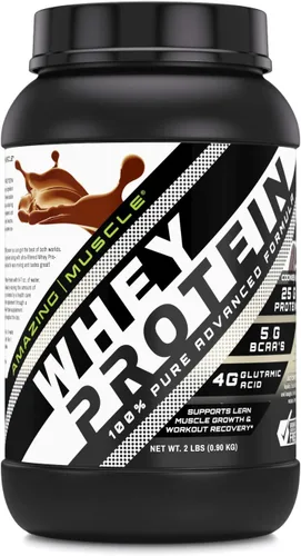 Amazing Muscle - Polvo aislado y concentrado de proteína de suero | 0.88 oz de proteína por porción | Sin OMG | Sin gluten (2 libras, galletas y