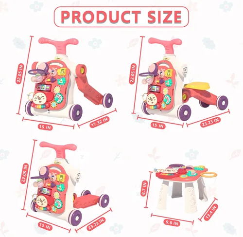 Miniatura 8 de QDRAGON Caminador 5 en 1 para bebé, andador de empuje para bebés, montado como scooter/motocicleta/centro de actividad/panel desmontable, juguetes