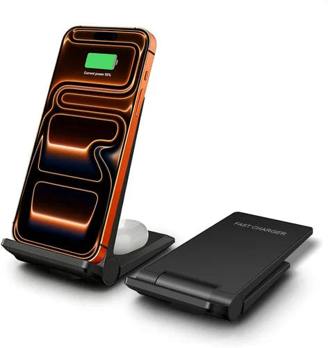 Cargador inalámbrico 2 en 1, estación de carga inalámbrica rápida de 20 W plegable para iPhone 17 16 15 14 13 12 Pro Max/XS, Air Pods, para Samsung