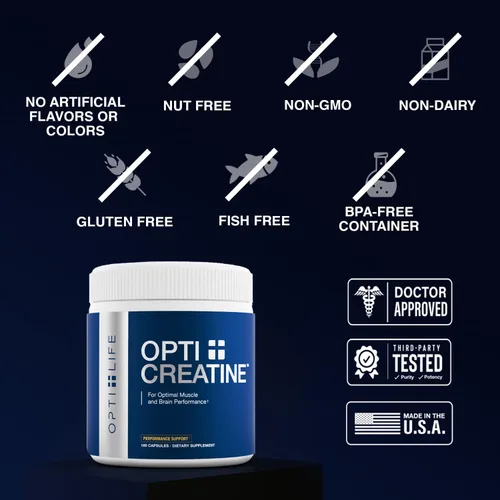 Miniatura 3 de Opti + Creatina Monohidrato Cápsulas Apoya la recuperación muscular, energía y resistencia saludable* Suplemento diario de creatina 180