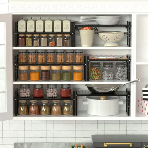Miniatura 2 de Organizadores de estantes de gabinete de cocina expandibles, estantes de almacenamiento apilables de metal para despensa, estante de especias