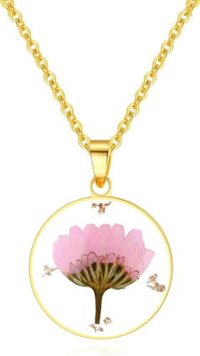 Miniatura 18 de Forget-Me-Not and Queen Anne's Lace Pressed Wildflower Necklace Birth Month Real Flower Necklace Gold/Silver Pressed Flower Jewelry