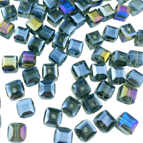 Miniatura 28 de 100 piezas 6 mm cuadrados Cuentas de cristal de colores AB mixtos para hacer joyas Mezcla de colores AB