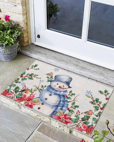 Miniatura 8 de Savannan Tapetes para suelo, árbol de Navidad a cuadros, copos de nieve, fondo rosa, antideslizante, parte trasera de látex, ultrafina