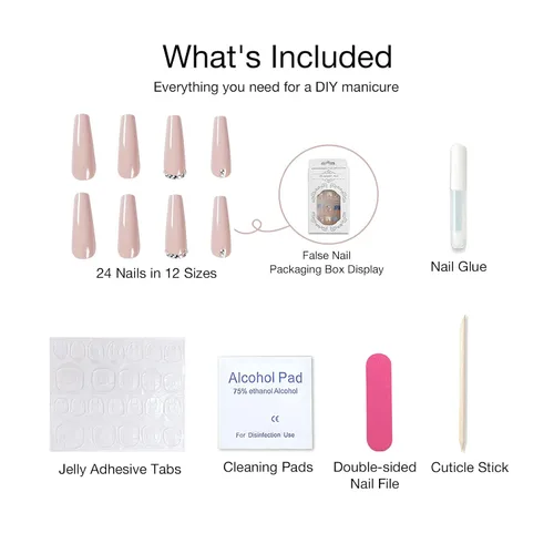 Miniatura 5 de Juego de manicura de uñas francesas acrílicas, reutilizable, 12 tamaños, kit de 24 uñas