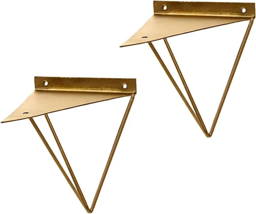 Soportes de estante de metal de hierro forjado con triángulos dorados, para dormitorio, cocina, sala de estar, decoración de pared, soportes de