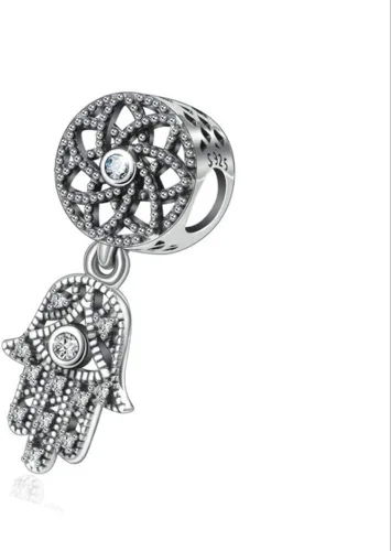 Miniatura 3 de Abalorio de plata de ley 925 con diseño de mano de Fátima para pulsera Pandora (B)