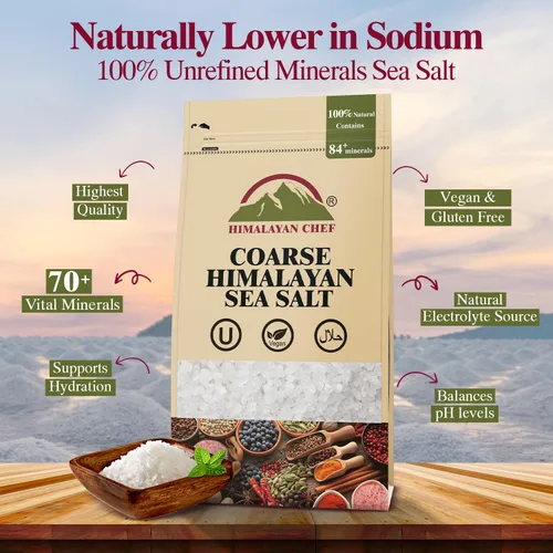 Miniatura 5 de Himalayan Chef Sal marina, granos gruesos, bolsa resellable de 48 onzas – Sal totalmente natural y cosechada a mano sin refinar, sin gluten, sal