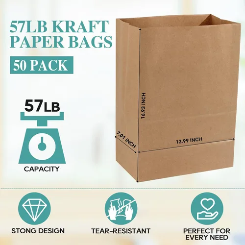 Miniatura 2 de MUCHII Bolsas de Papel Kraft de 57 LB 50 Unidades, Bolsas Grandes de Papel Marrón de Supermercado para Almacenamiento, Compras