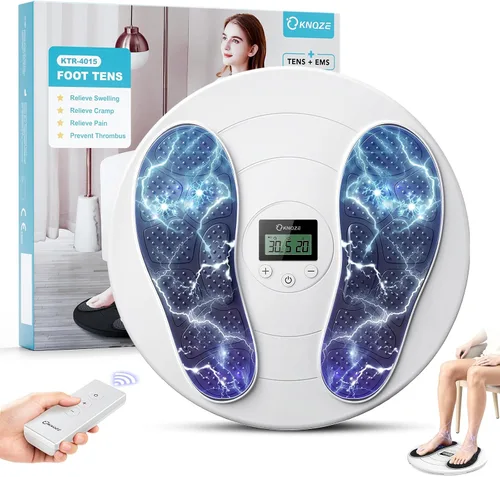 KNQZE Masajeador de pies para aliviar el dolor de neuropatía - TENS + EMS, tecnología de doble pulso, 10 modos, 20 intensidades, control remoto