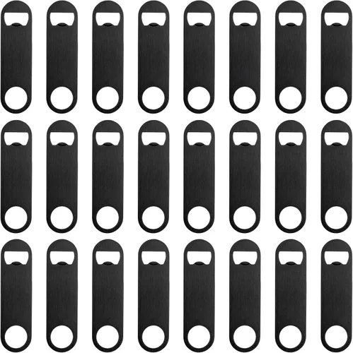 Miniatura 9 de 12 abridores de botellas planos de 3.5 x 1.18 pulgadas, abridor de botellas de cerveza de acero inoxidable negro, hoja de barra resistente, abridor