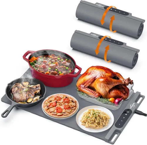 Miniatura 11 de Alfombrilla de calentamiento eléctrica para alimentos - Bandeja de silicona de calentamiento rápido de superficie completa con 3 niveles