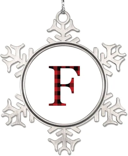 Miniatura 12 de Monograma inicial letra A copo de nieve, adornos de letras rojas y negras a cuadros para árboles de Navidad, adornos de Navidad personalizados