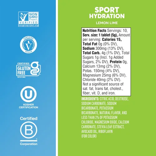 Miniatura 5 de Tabletas de electrolitos Nuun Sport con magnesio, calcio, potasio, cloruro y sodio, sin gluten y veganas, limón lima, paquete de 4