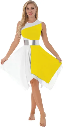 Miniatura 11 de easyforever Vestido de baile sin mangas con bloques de color para mujer, alabanza litúrgica, ropa de baile lírico, vestido de bata de adoración