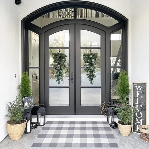 Miniatura 23 de SEEKSEE Alfombra de Algodón a Cuadros Buffalo de 27.5"x43" Alfombra a Cuadros Blanco y Negro Lavable Tapetes para Puerta Interior Exterior Alfombras
