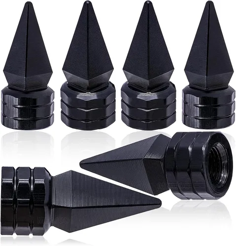 Miniatura 55 de 4 piezas de tapas de válvula de rueda con forma de punta, válvula de rueda de aleación de aluminio con punta, tapas de aire universales a prueba