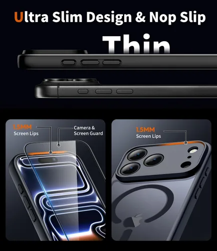 Miniatura 4 de Funda 2 en 1 para iPhone 17 Pro, protección completa de la cámara, compatible con MagSafe, delgada, translúcida, mate, a prueba de golpes, Negro