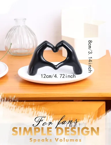 Miniatura 2 de Escultura moderna de manos de corazón de oro, arte decorativo de mesa, símbolo de amor, decoración del hogar (negro)
