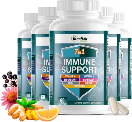 Miniatura 9 de GreeNatr Suplemento de apoyo inmunológico con vitamina C, D3, cinc 50 mg, quercetina, equinácea purpurea, sambucus saúco y jengibre para una defensa