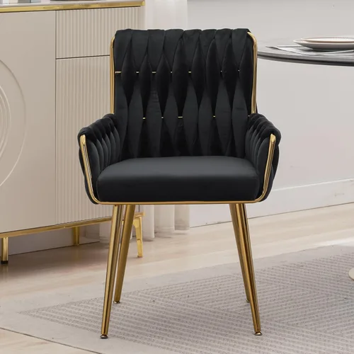 Miniatura 2 de ABET Silla de escritorio de oficina sin ruedas, silla de tocador de terciopelo tejido con respaldo y reposabrazos, cómoda y tapizada con patas