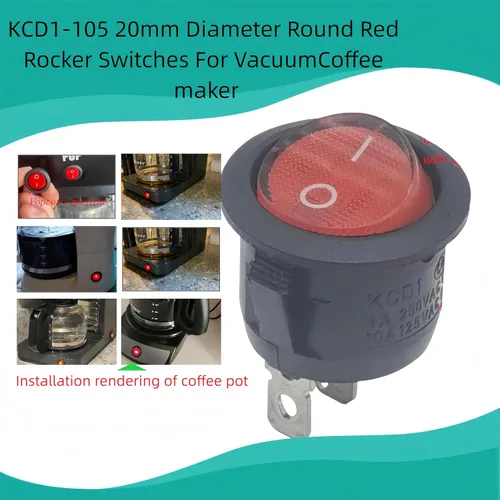 Miniatura 2 de 3pin 2position KCD1-105 0.787 in Diámetro Redondo Rojo RockerSwitches Cintas de correr, cafetera, cortacésped, soplador de nieve, chimeneas