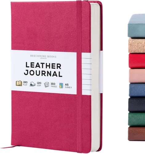 Miniatura 17 de BEECHMORE BOOKS Cuaderno rayado, 5.8 x 8.3 pulgadas, páginas rayadas A5, 160 páginas, diarios de cuero de tapa dura para mujeres, hombres, escritura