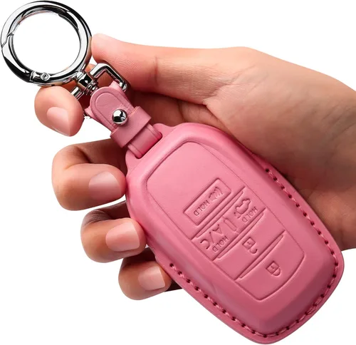 Tukellen Funda de cuero para llavero Toyota compatible con Land Cruiser 2019-2026, Venza 2021-2026, Grand Highlander Hilux, Fortuner, Tundra Rosa