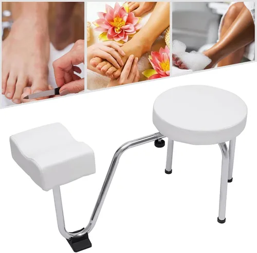 Miniatura 3 de Silla de pedicura moderna, altura ajustable y longitud de hierro y PVC, para el hogar, spa, salón de belleza (blanco)
