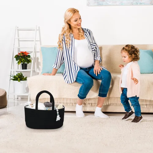 Miniatura 5 de Organizador de pañales para bebé con asa de cuerda de algodón para niña o niño, cesta de almacenamiento portátil para guardería, bolsa de pañales