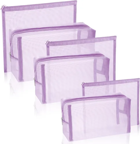 Miniatura 9 de 6 bolsas de maquillaje de malla, bolsa de cosméticos de malla, portátil, organizador de viaje, bolsa con cremallera, bolsas de maquillaje