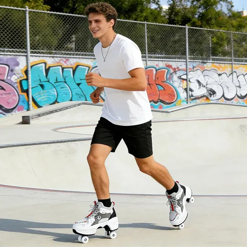 Miniatura 2 de 2-in-1 Roller Skates with Retractable 4 Wheels and Pop-Out Design Deformation Sneakers for Outdoor Sports Activities Unisex Adjustable Shoes